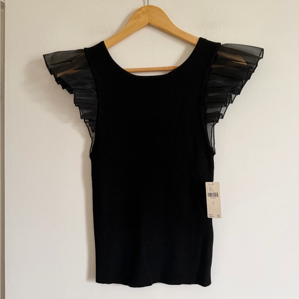 NWT By Anthropologie Black Ruffled Sweater Tank size Small - Picture 5 of 11
